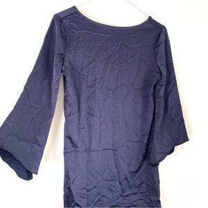 Diane Von Furstenberg Satin Low Back Blouse Midnight Blue Long Sleeve DVF